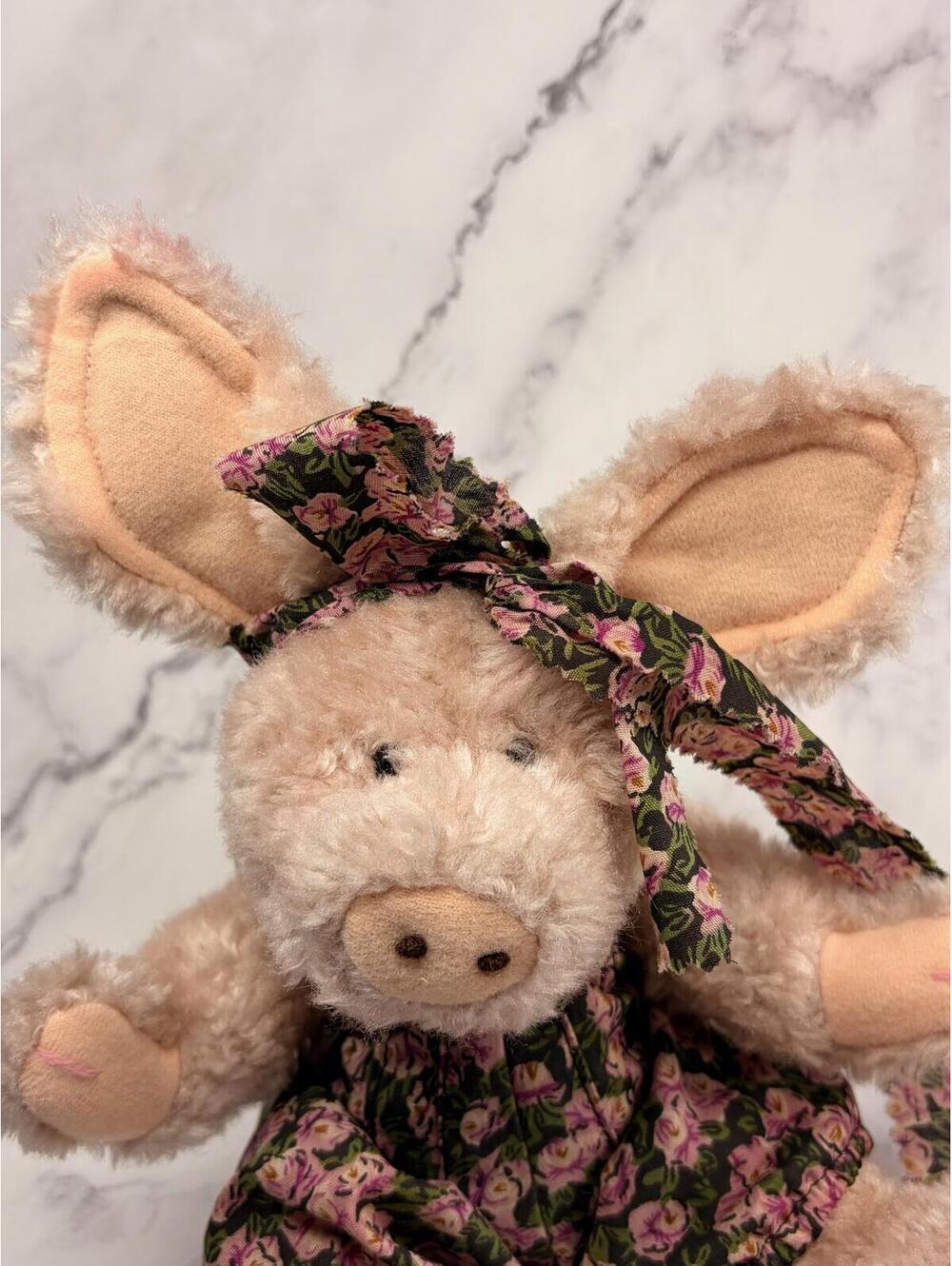 Boyds Bear Plush Pig Toy Floral Dress Vintage Stuffed Animal - Picture 2 of 8